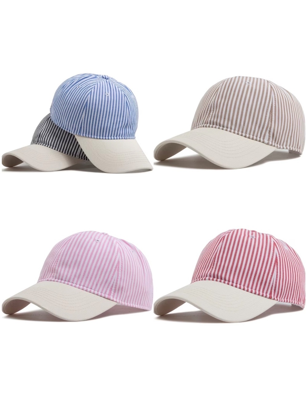 Striped Baseball Cap Style Hats
(Pink, Red, Blue, Black or Tan on Cream)